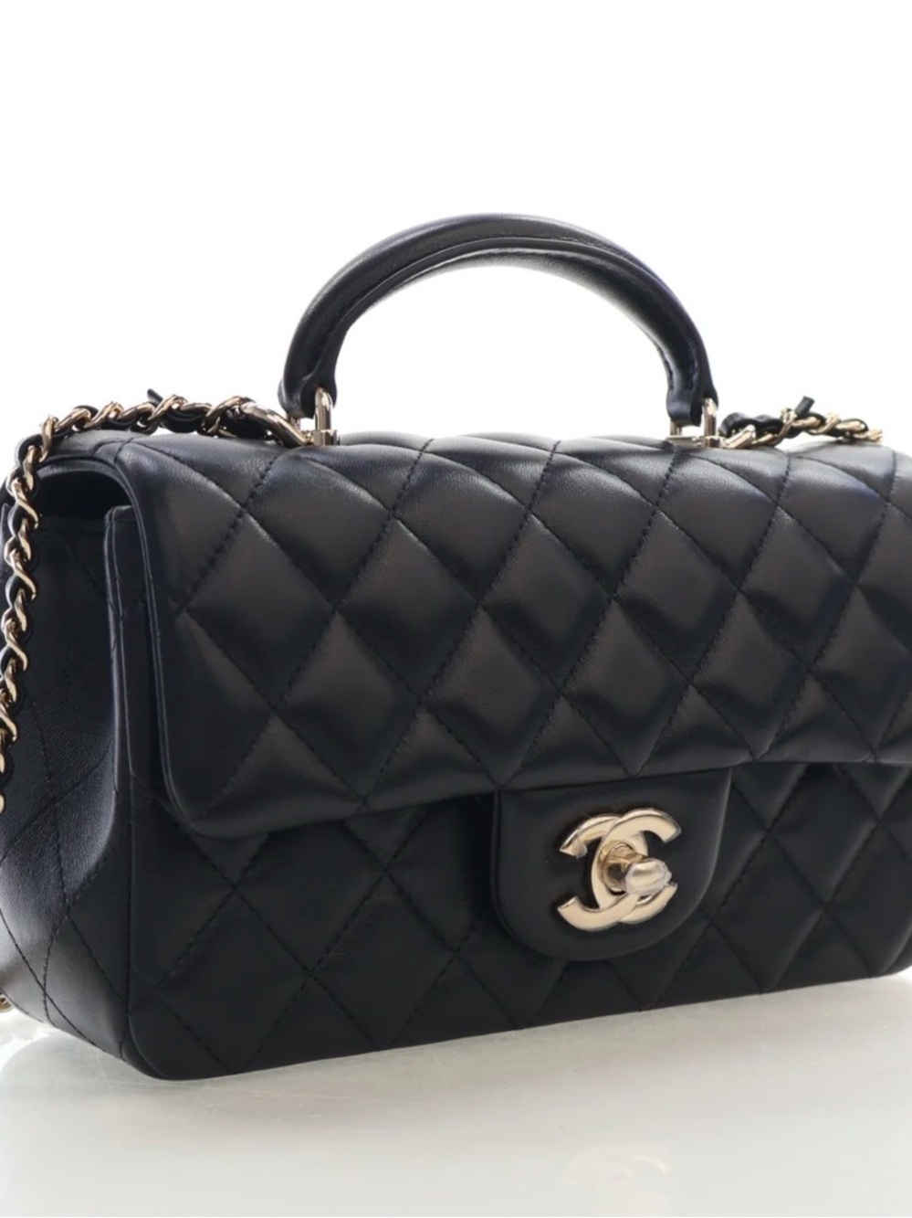 Chanel Black Quilted Leather Top-Handle Shoulder Bag